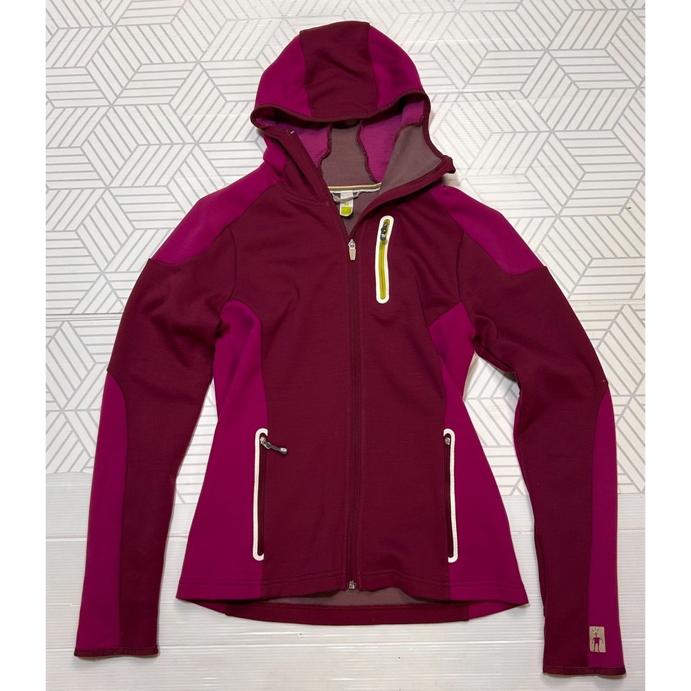 Smartwool Women's size M PhD HyFi Full Zip Pink Merino Wool Blend Hoodie b2 - Picture 2 of 11